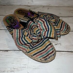 Sam Edelman Circus LULU Espadrille Multi Stripe Oversized Bow Slip On Sz 7.5